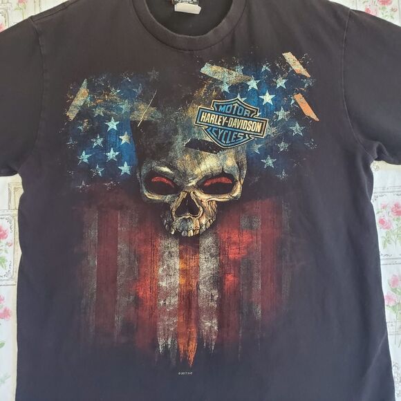 Vintage Harley Davidson T Shirt Tennessee Big Print USA Flag Skull Size Large - Picture 2 of 7
